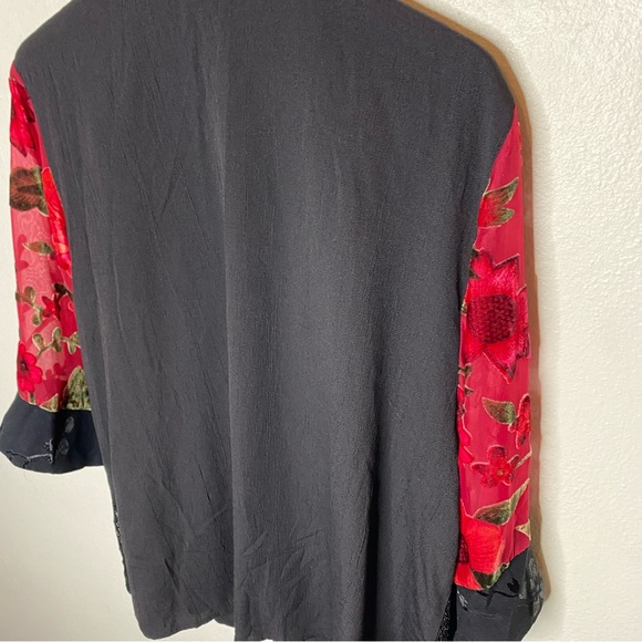 Spencer Alexis Red Black Floral Sheer Sleeve Velvet Detail Kimono Lace Size 2X - Picture 8 of 13